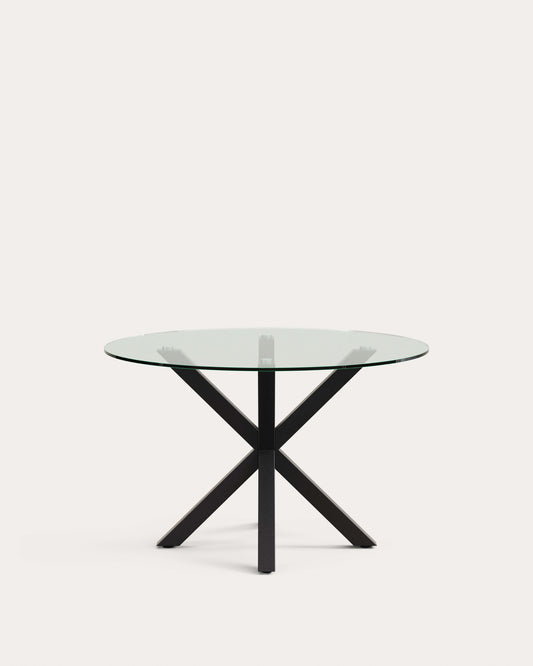 Argo round glass table with steel legs with black finish Ø 119 cm