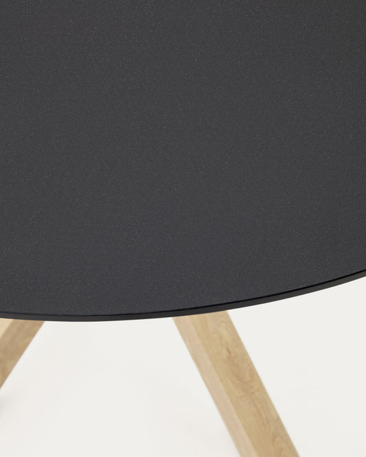 Argo round table in frosted black glass and wood effect steel legs, Ø 150 cm