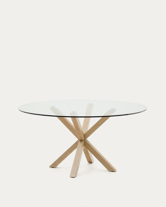 Argo round glass table and wood effect steel legs Ø 150 cm