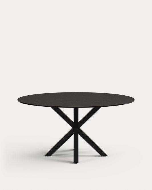 Argo round table with black glass and black steel legs Ø 150 cm