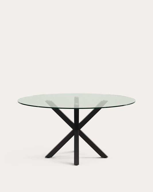 Argo round table in glass and steel legs with black finish Ø 150 cm