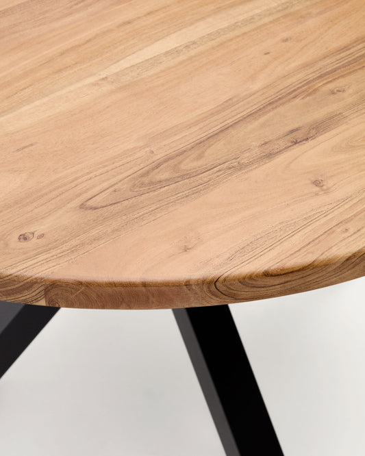 Round table Argo in solid acacia wood and steel legs with black finish Ø 150 cm