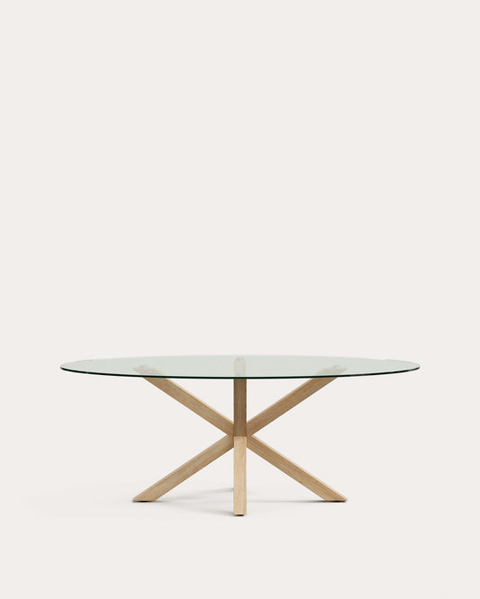 Argo oval table with glass and wood effect steel legs Ø 200 x 100 cm