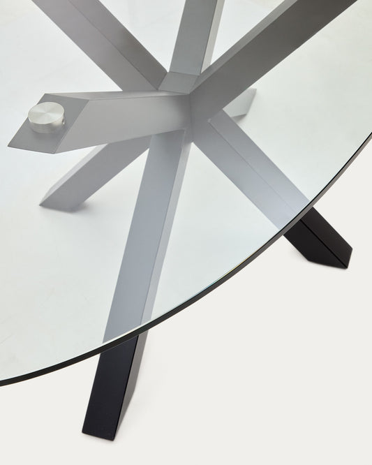 Argo oval table in glass and steel legs with black finish Ø 200 x 100 cm