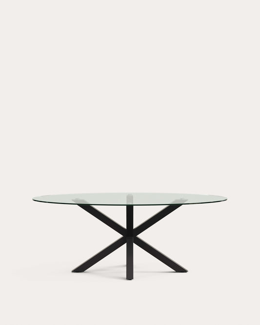 Argo oval table in glass and steel legs with black finish Ø 200 x 100 cm