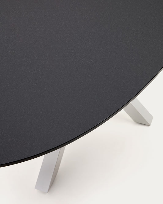 Argo oval table in matt black glass and steel legs with white finish Ø 200 x 100 cm