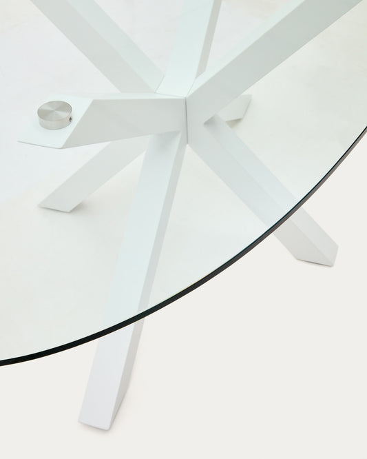 Argo oval table in glass and steel legs with white finish Ø 200 x 100 cm