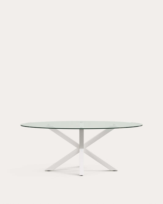 Argo oval table in glass and steel legs with white finish Ø 200 x 100 cm