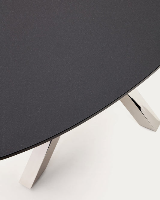 Argo oval table in matt black glass and stainless steel legs Ø 200 x 100 cm