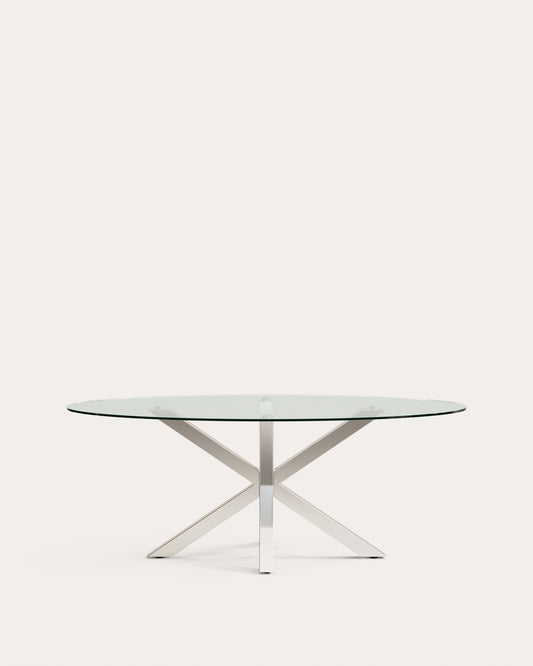 Argo oval table in glass and stainless steel legs Ø 200 x 100 cm