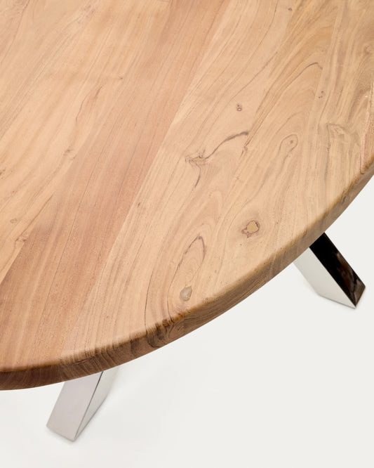 Argo oval table in solid acacia wood and stainless steel legs Ø 200 x 100 cm