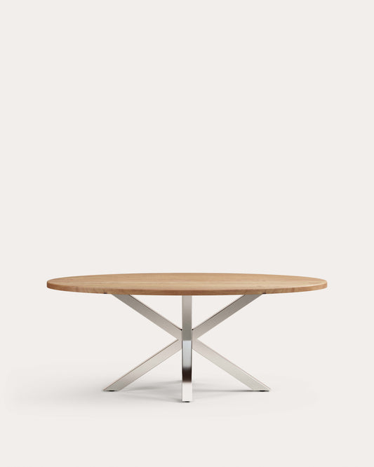 Argo oval table in solid acacia wood and stainless steel legs Ø 200 x 100 cm