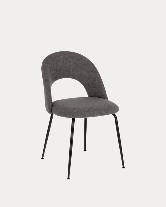 Mahalia dining chair in dark grey with steel legs, with a black painted finish.