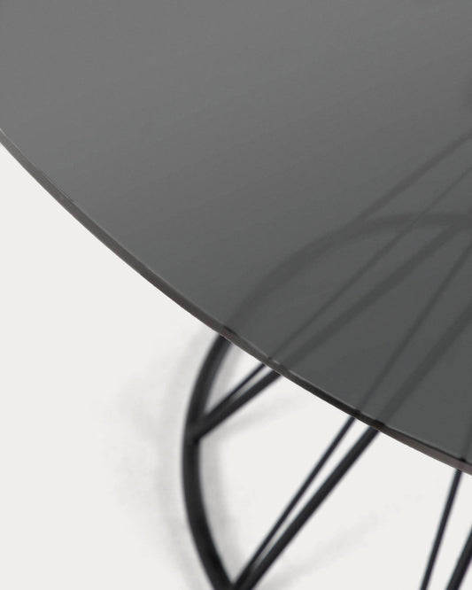 Niut round glass table with solid steel legs with black finish Ø 120 cm