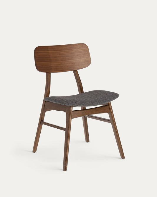 Selia chair in walnut veneer, solid rubber wood and dark grey upholstery