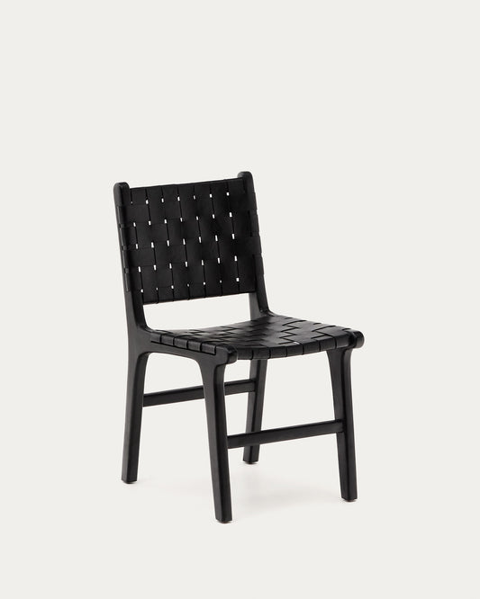 Calixta chair in leather and solid mahogany wood with black finish