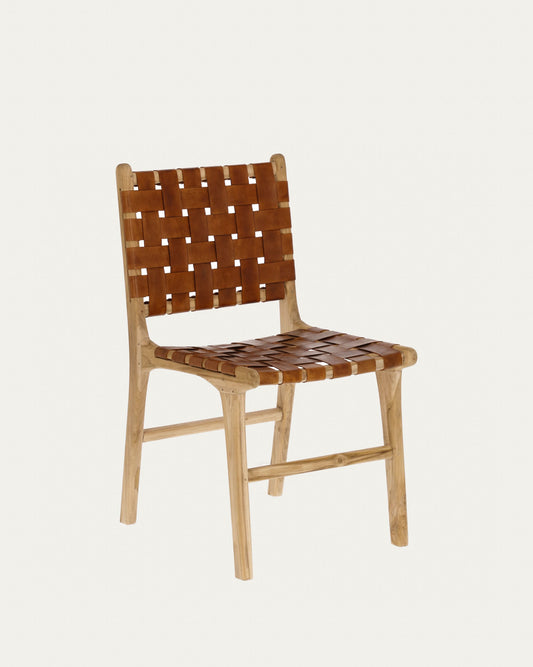 Calixta chair in leather and solid teak