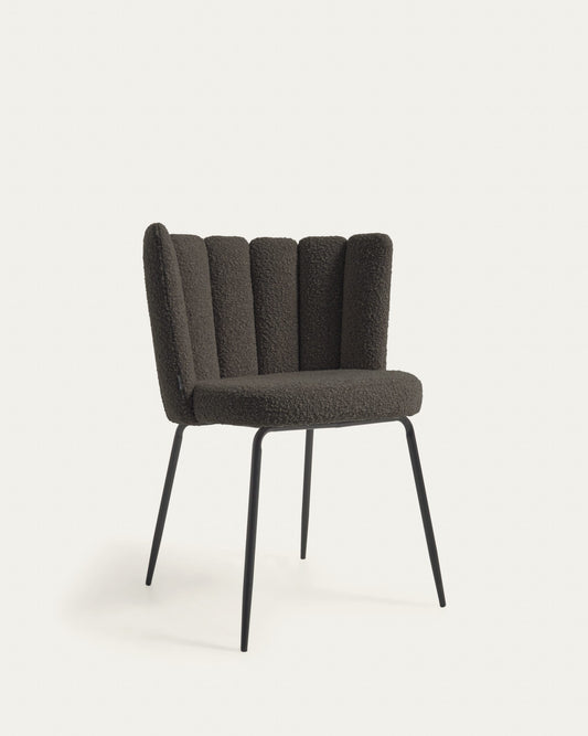 Aniela chair in black bouclé and metal legs with black finish