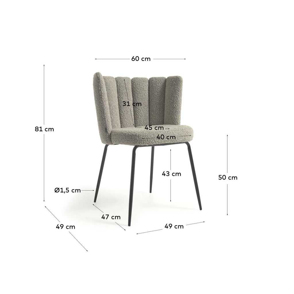 Aniela chair in grey bouclé and metal legs with black finish