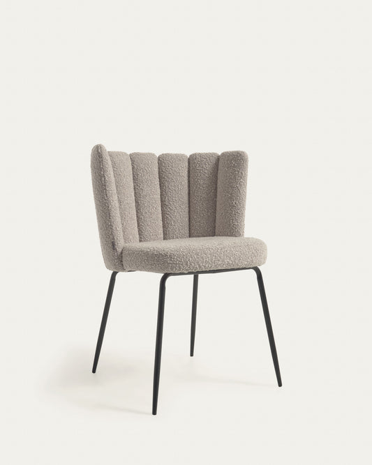 Aniela chair in grey bouclé and metal legs with black finish