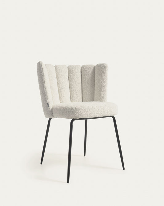 Aniela chair with white bouclé and metal legs with black finish