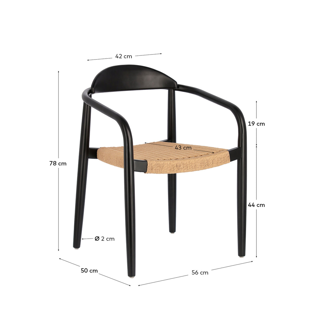 Nina stackable chair solid acacia wood with black finish and beige paper rope seat FSC100%