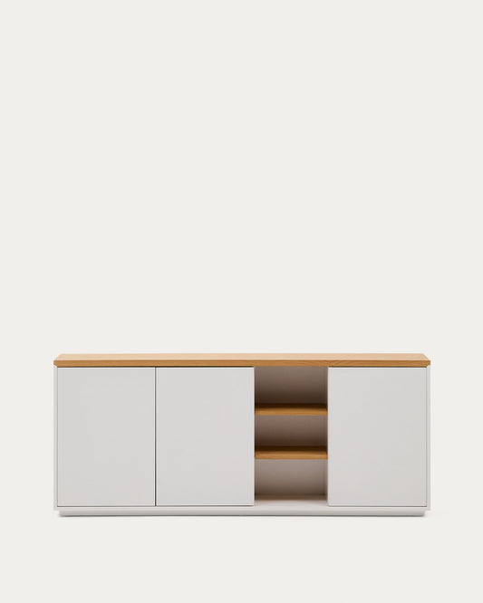 Abilen oak wood veneer 3 door sideboard with white lacquer, 180 x 75 cm FSC 100%