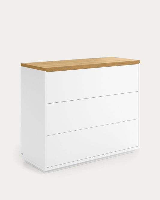 Abilen 3-drawer oak veneer and white lacquer chest of drawers 90 x 75 cm FSC 100%