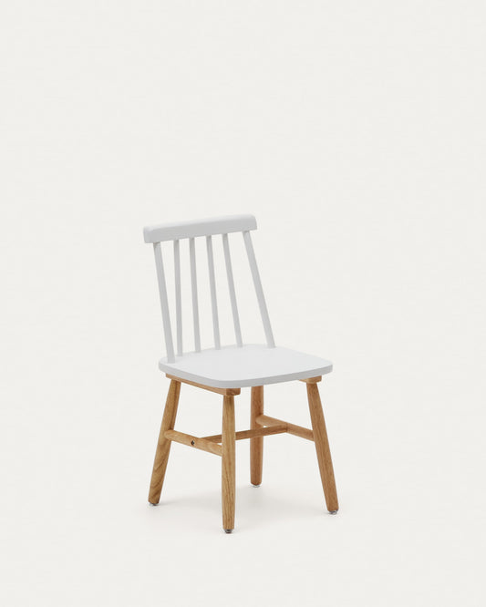 Tressia kids chair in solid rubber wood with white and natural finish