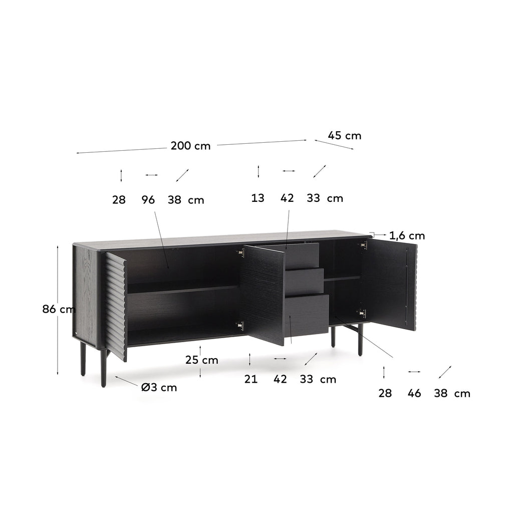 Lenon sideboard 3 doors and 3 drawers solid wood and black oak veneer 200x86cm FSC Mix Credit