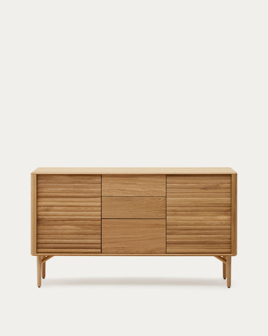 Lenon oak wood and veneer sideboard with 2 doors & 3 drawers, 155 x 86 cm FSC MIX Credit