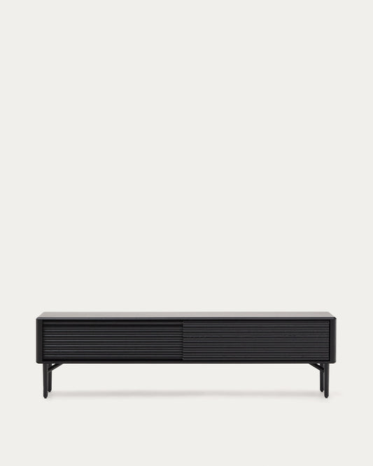 Lenon TV cabinet, 2 doors in solid wood and black oak veneer 200x57 cm FSC Mix Credit