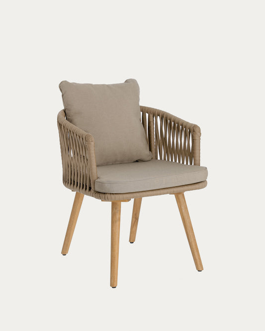 Hemlice chair in beige rope with solid acacia legs FSC 100%