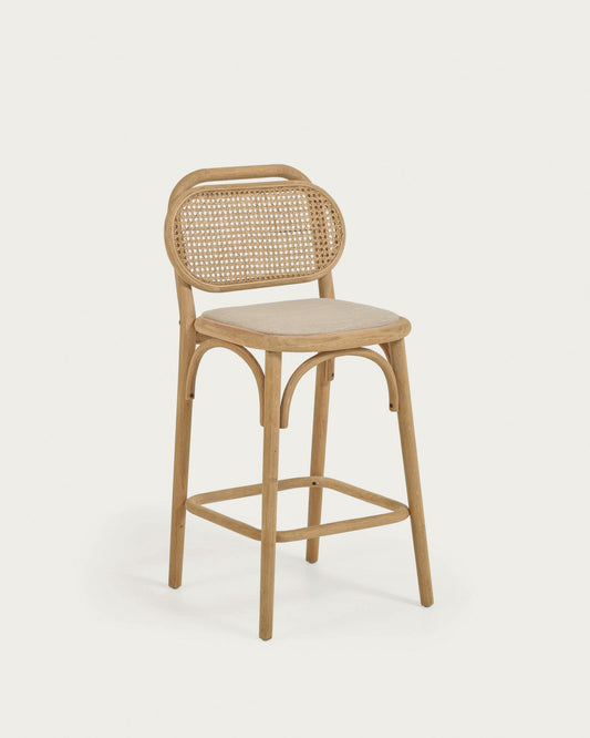 Doriane 65 cm height solid oak stool with natural finish and upholstered seat FSC Mix Credit