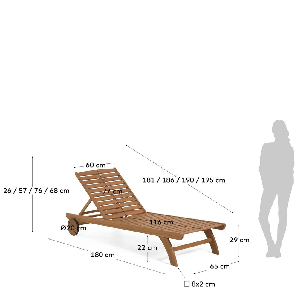 Beila solid eucalyptus wood outdoor sun lounger, FSC 100%