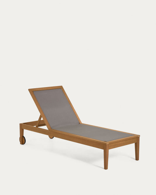 Caterin solid eucalyptus wood outdoor sun lounger in grey, FSC 100%