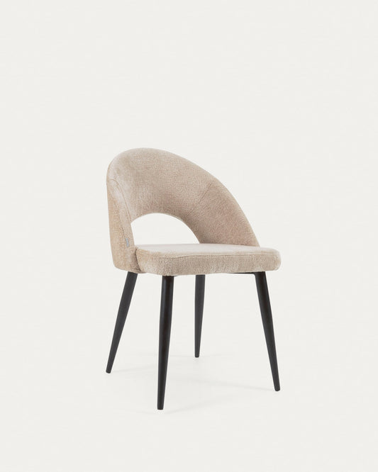 Beige chenille Mael chair with steel legs with black finish