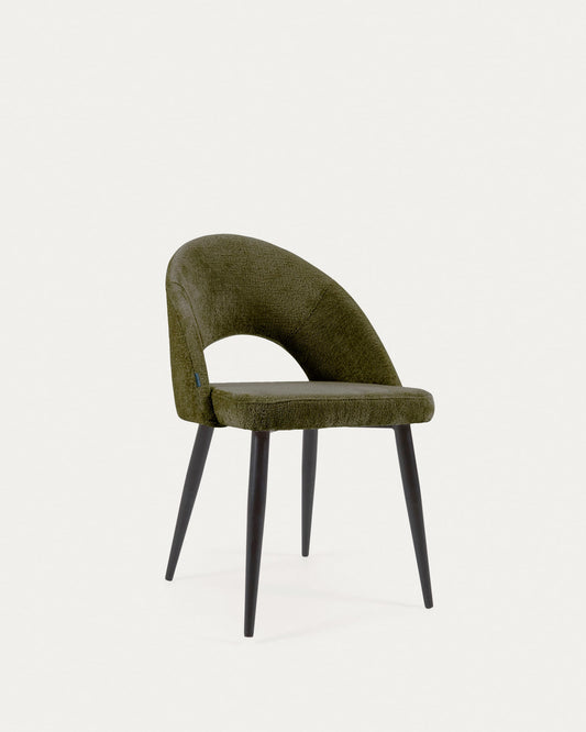 Green chenille Mael chair with steel legs with black finish