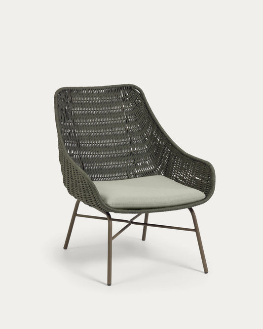 Abeli green cord armchair with galvanised steel legs.