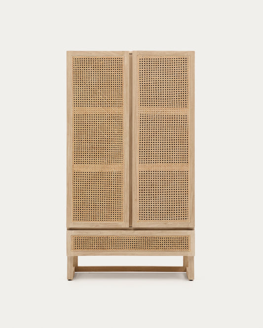 Rexit solid mindi wood and veneer wardrobe with rattan 90 x 160 cm