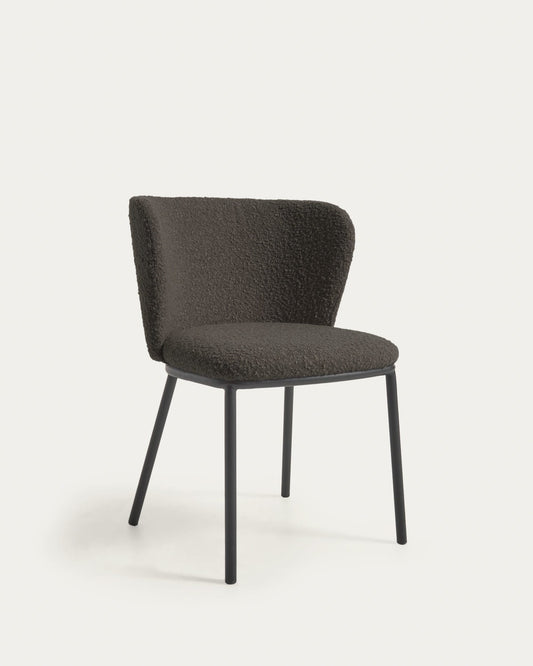 Ciselia chair with black bouclé and steel legs with black finish FSC Mix Credit