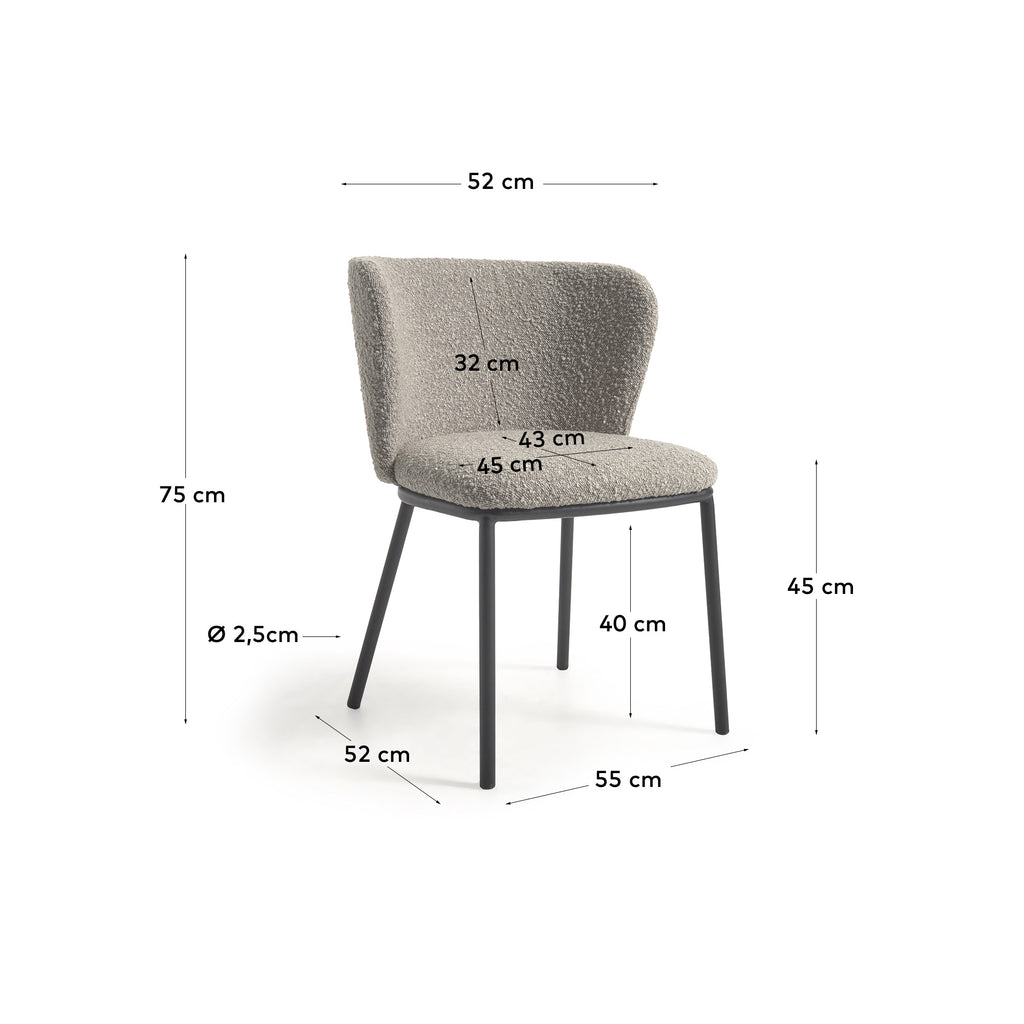 Ciselia chair with light grey bouclé and black metal FR