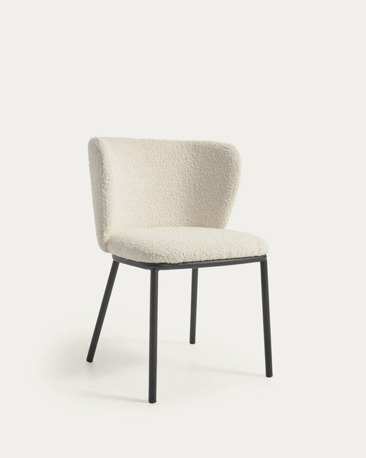 Ciselia chair with white bouclé and steel legs with black finish FSC Mix Credit