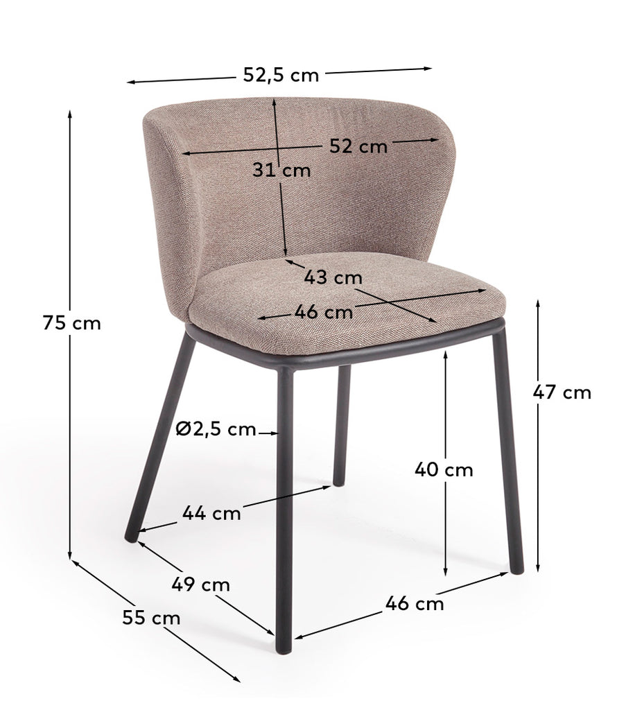 Ciselia chair in light brown chenille and steel legs with black finish FSC Mix Credit