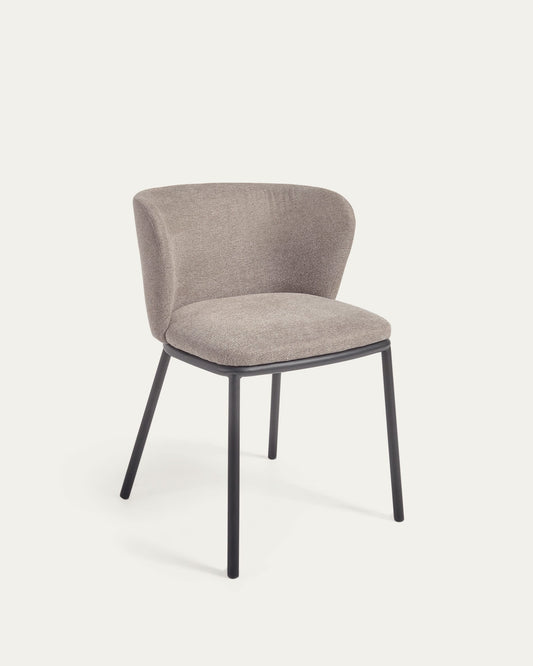 Ciselia chair in light brown chenille and steel legs with black finish FSC Mix Credit