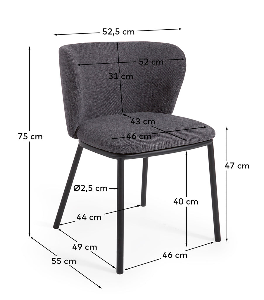 Ciselia chair in dark grey chenille and steel legs with black finish FSC Mix Credit
