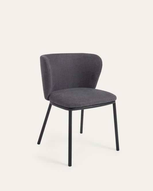 Ciselia chair in dark grey chenille and steel legs with black finish FSC Mix Credit