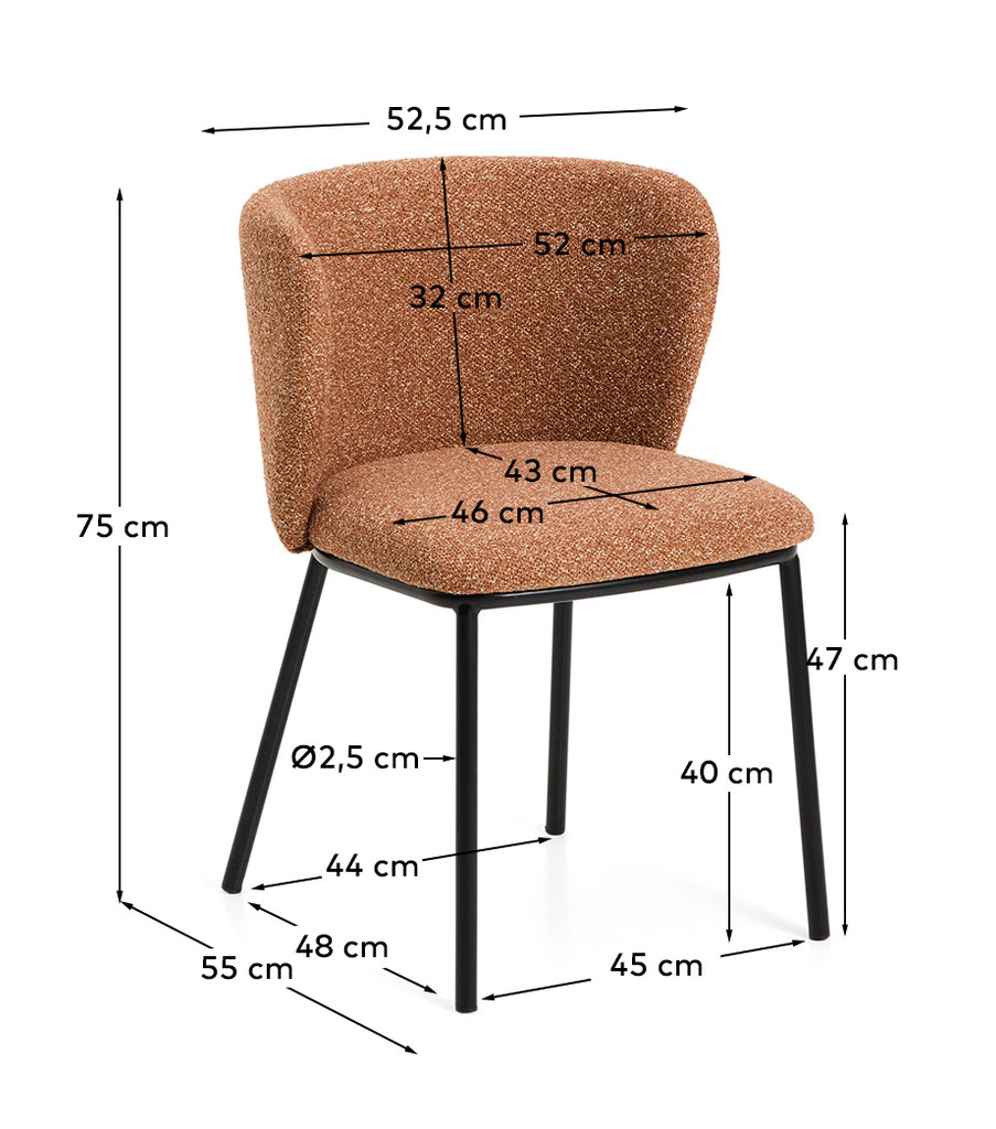 Ciselia terracotta thick chenille chair with black finish steel legs FSC Mix Credit