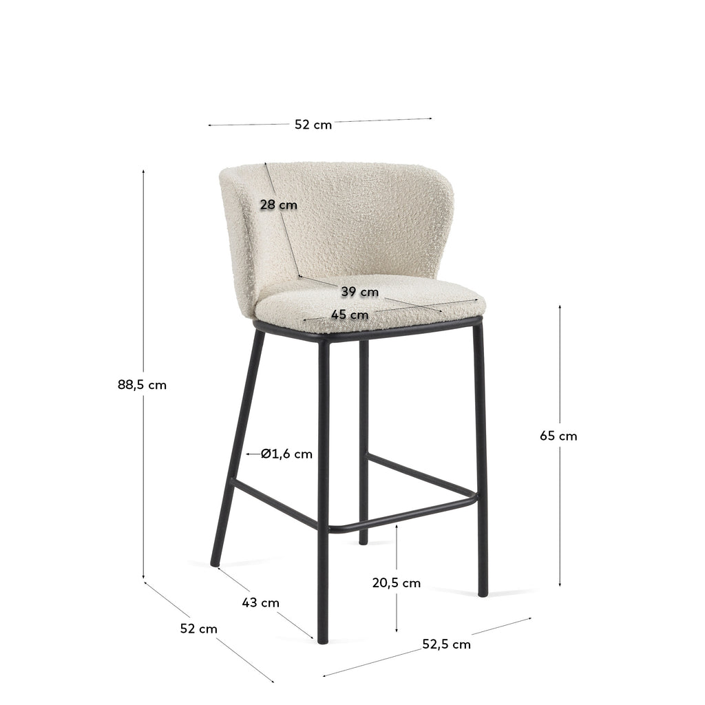 Ciselia stool with white bouclé and black steel legs height 65 cm FSC Mix Credit