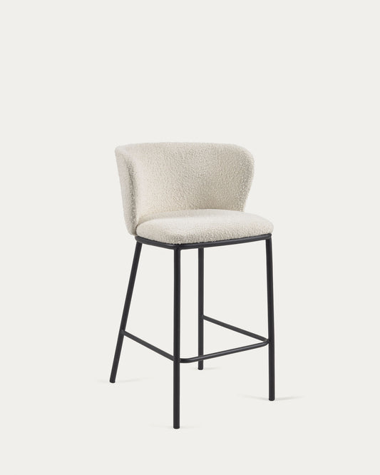 Ciselia stool with white bouclé and black metal, height 65 cm FSC Mix Credit